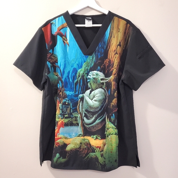 Yoda Cherokee Scrubs Tooniforms Star Wars Mens V Neck Top TF708 SRJM - Size M - Picture 5 of 7